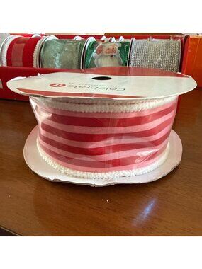 Celebrate It Red & White Striped 2.5" Wired Ribbon Roll 48 Ft Christmas Decor